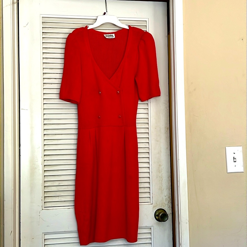 St. John red knit dress!  Perfect for holiday events, Valentine's Day!